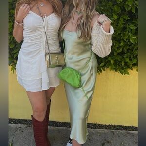 Elegant Green Silk Dress - low back